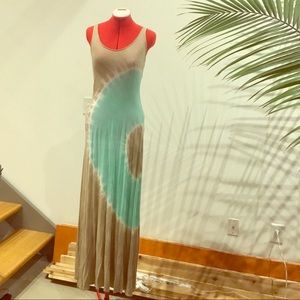 Turquoise Boho Tie Die Maxi Cover Up Dress